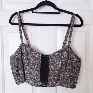 Pins & Needles Black Floral Sleeveless Bustier Crop Top - Size Large